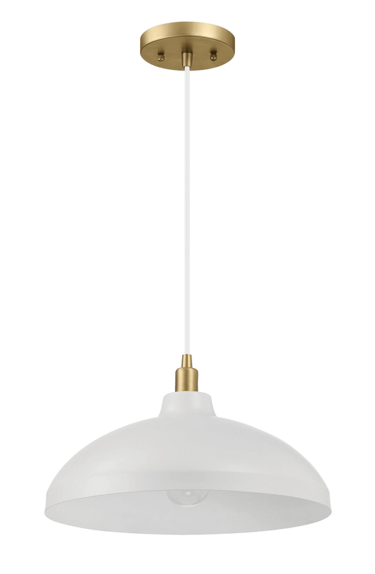 Astral Single Light White Pendant Lamp with Golder Brass Finish for Entrance Kitchen Island 14"D × 8"H
