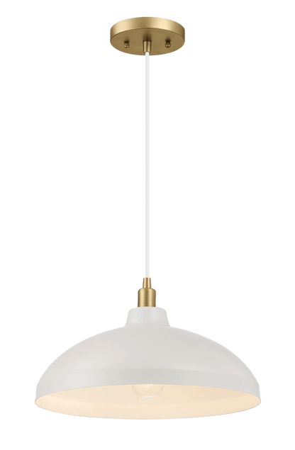 Astral Single Light White Pendant Lamp with Golder Brass Finish for Entrance Kitchen Island 14"D × 8"H