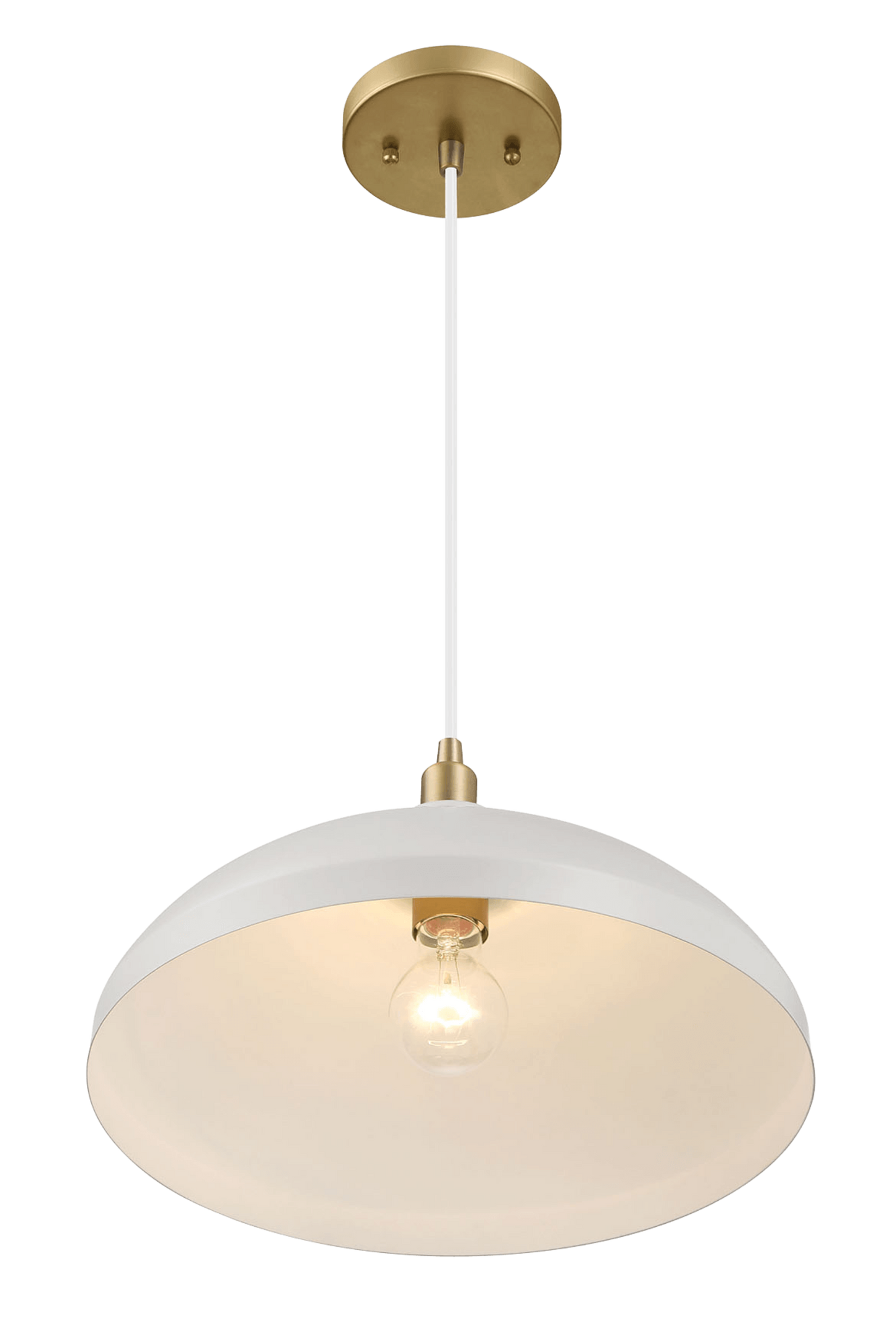 Astral Single Light White Pendant Lamp with Golder Brass Finish for Entrance Kitchen Island 14"D × 8"H