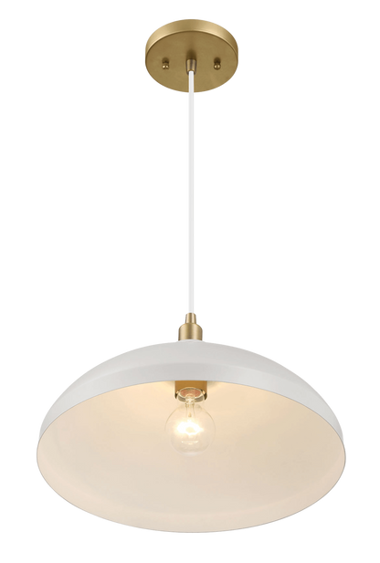 Astral Single Light White Pendant Lamp with Golder Brass Finish for Entrance Kitchen Island 14"D × 8"H