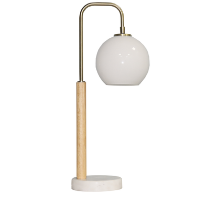 Lámpara de mesa Auris con pantalla de globo blanco y base de mármol