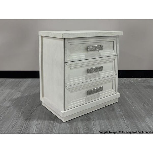 Mesita de noche Avalanche de 3 cajones con USB en blanco antiguo