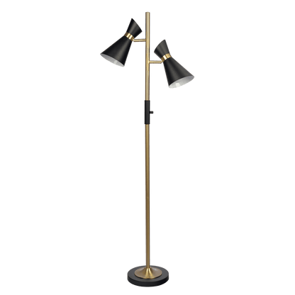 Axis Brassed Gold Floor Lamp with 4-Way Switch Double Spots with Metal Base