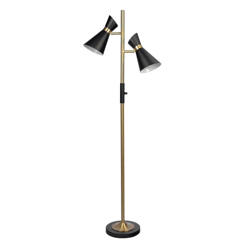 Axis Brassed Gold Floor Lamp with 4-Way Switch Double Spots with Metal Base