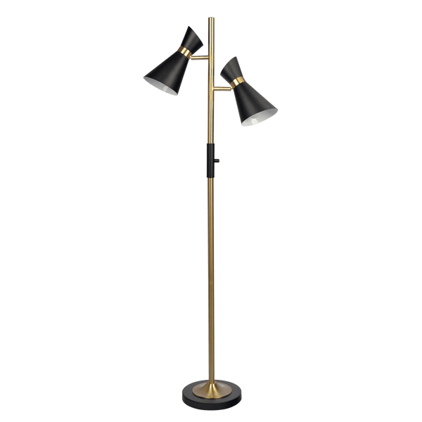 Axis Brassed Gold Floor Lamp with 4-Way Switch Double Spots with Metal Base