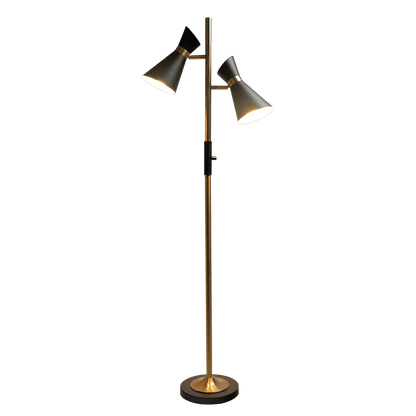 Axis Brassed Gold Floor Lamp with 4-Way Switch Double Spots with Metal Base