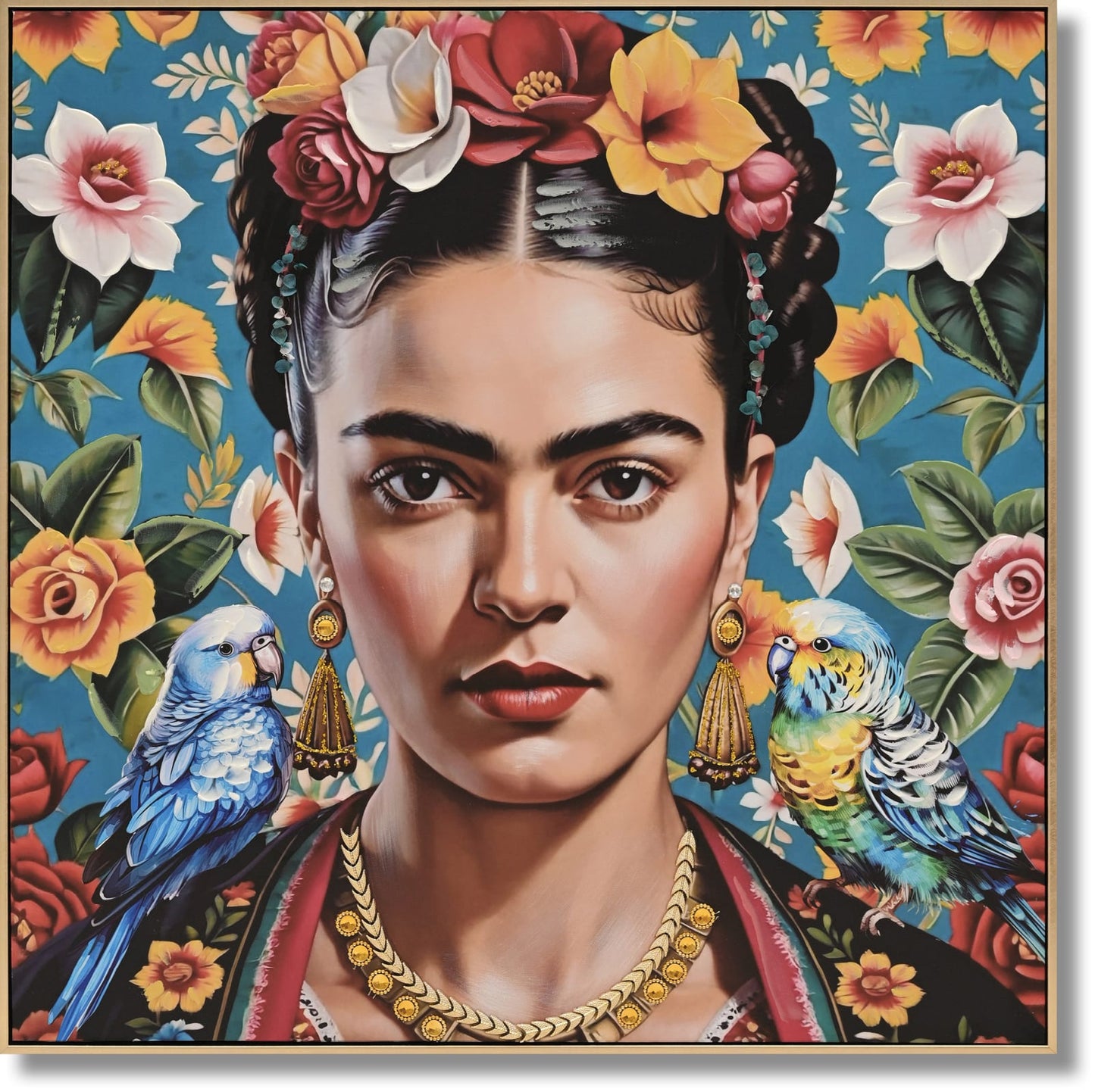 ''Birdsong & Blooms'' Hand-painted Canvas in Frame