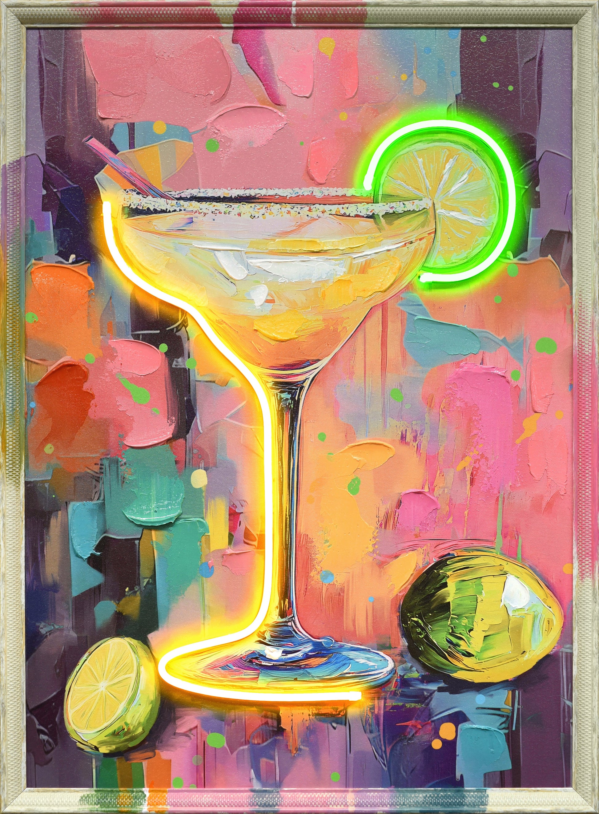 ''Neon Margarita'' Hand-painted LED in Frame