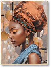 ''Golden Dusk: Regal Profile Portrait'' Hand-painted Canvas w/ Fabric in Frame