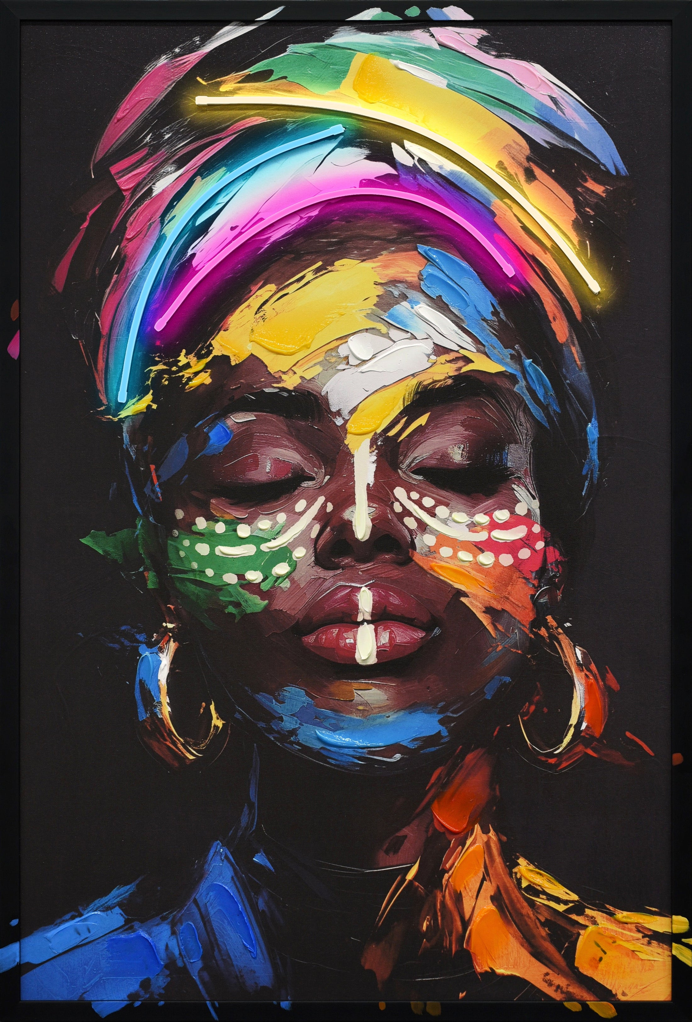 Chromatic Muse Hand-Embellished LED Canvas in Frame