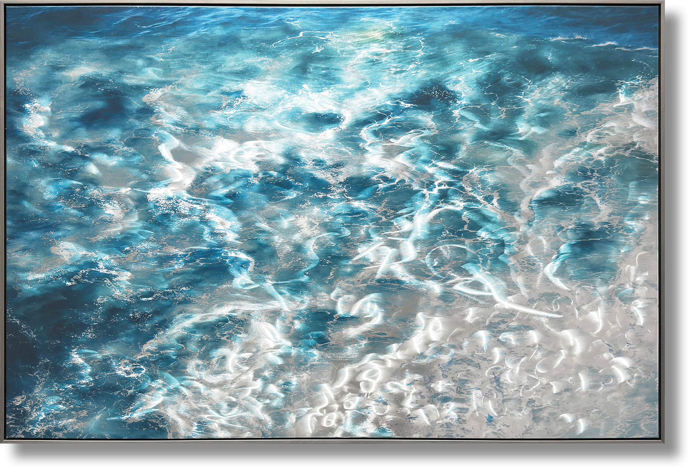 ''Ocean Waves Mixed Media Art'' Brushed Aluminum in Frame