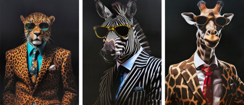 ''Dapper Safari Gentlemen'' Wrapped Canvas (set)