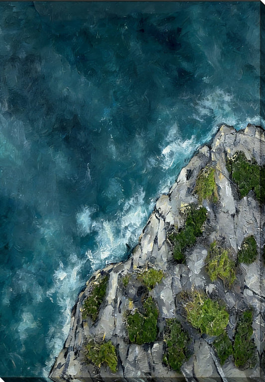 Coastal Passage II Hand-Painted Wrapped Canvas w/Faux Moss