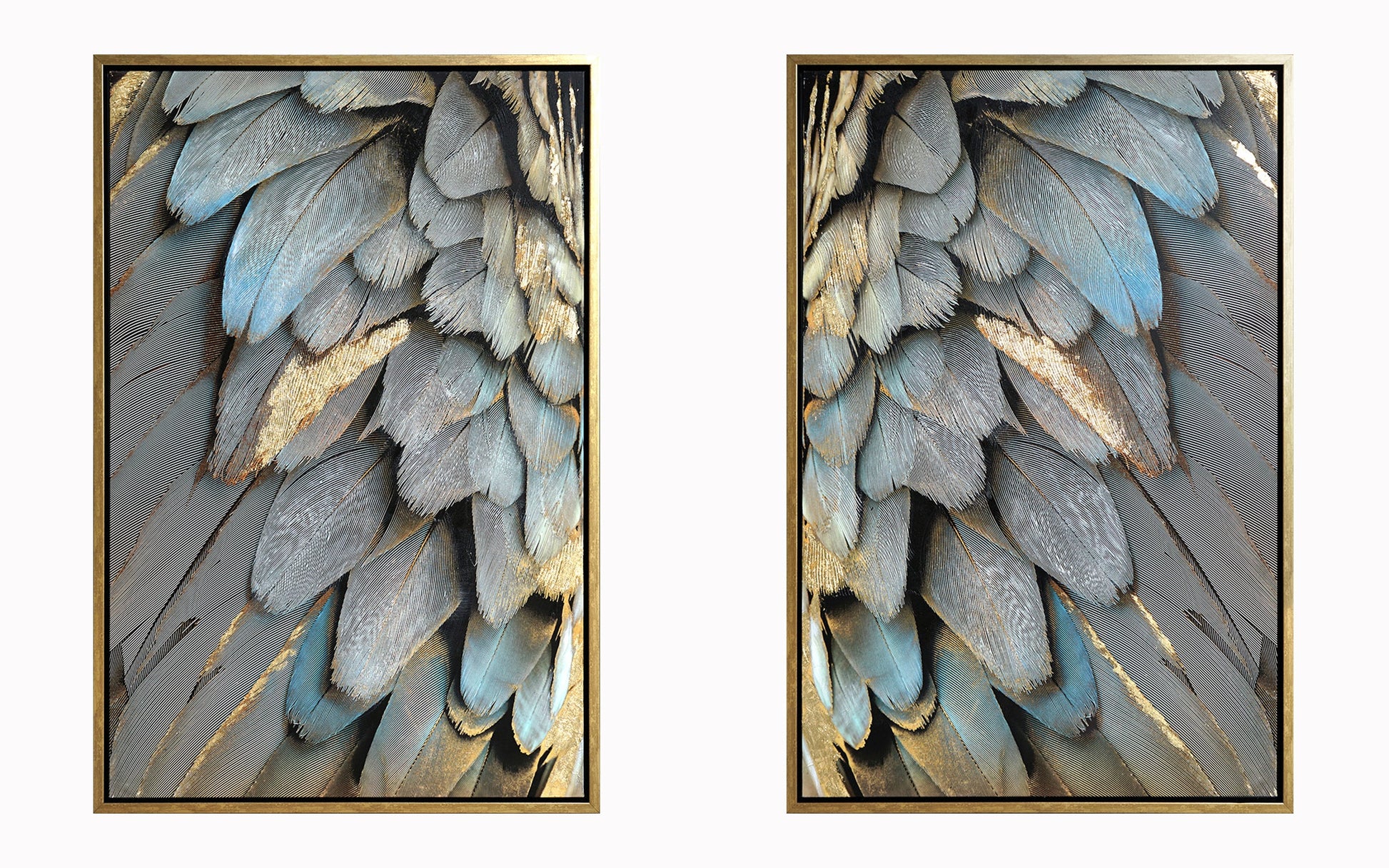 ''Gilded Plume Harmony Set'' Hand-painted Canvas in Frame (set)