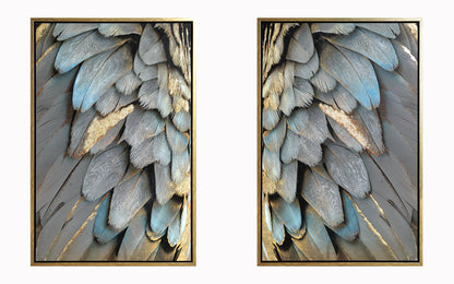 ''Gilded Plume Harmony Set'' Hand-painted Canvas in Frame (set)