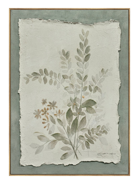 ''Flowers on Paper II'' Hand-painted Canvas in Frame