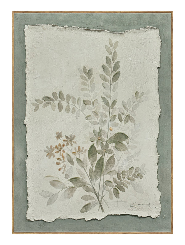 ''Flowers on Paper II'' Hand-painted Canvas in Frame