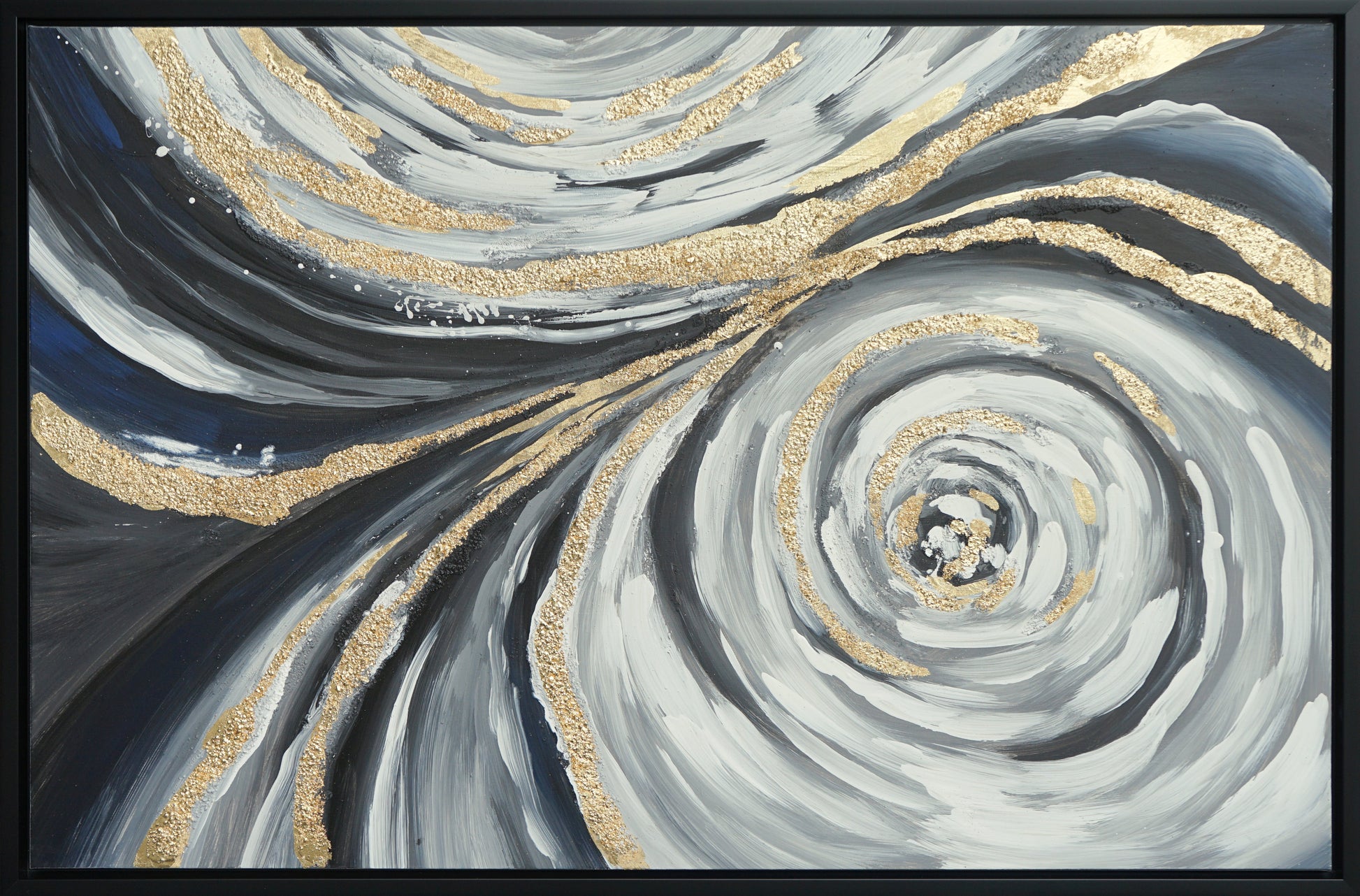''Gilded Vortex Swirl'' Hand-painted Canvas in Frame