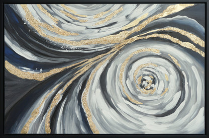 ''Gilded Vortex Swirl'' Hand-painted Canvas in Frame