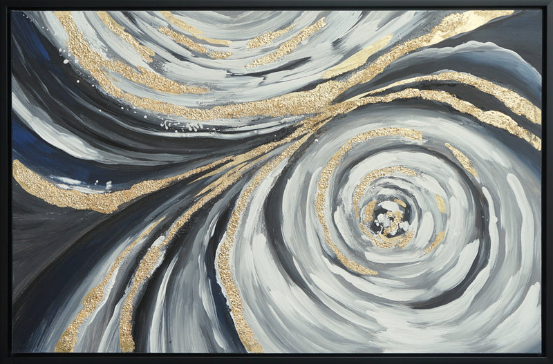 ''Gilded Vortex Swirl'' Hand-painted Canvas in Frame