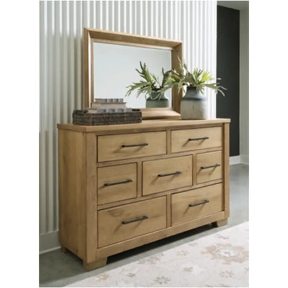 Galliden King Panel Bed with Mirrored Dresser