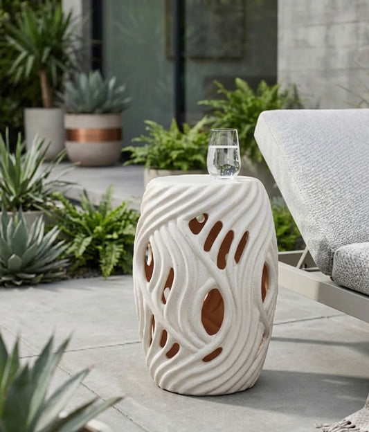 Chloemoor White Garden Stool 19"