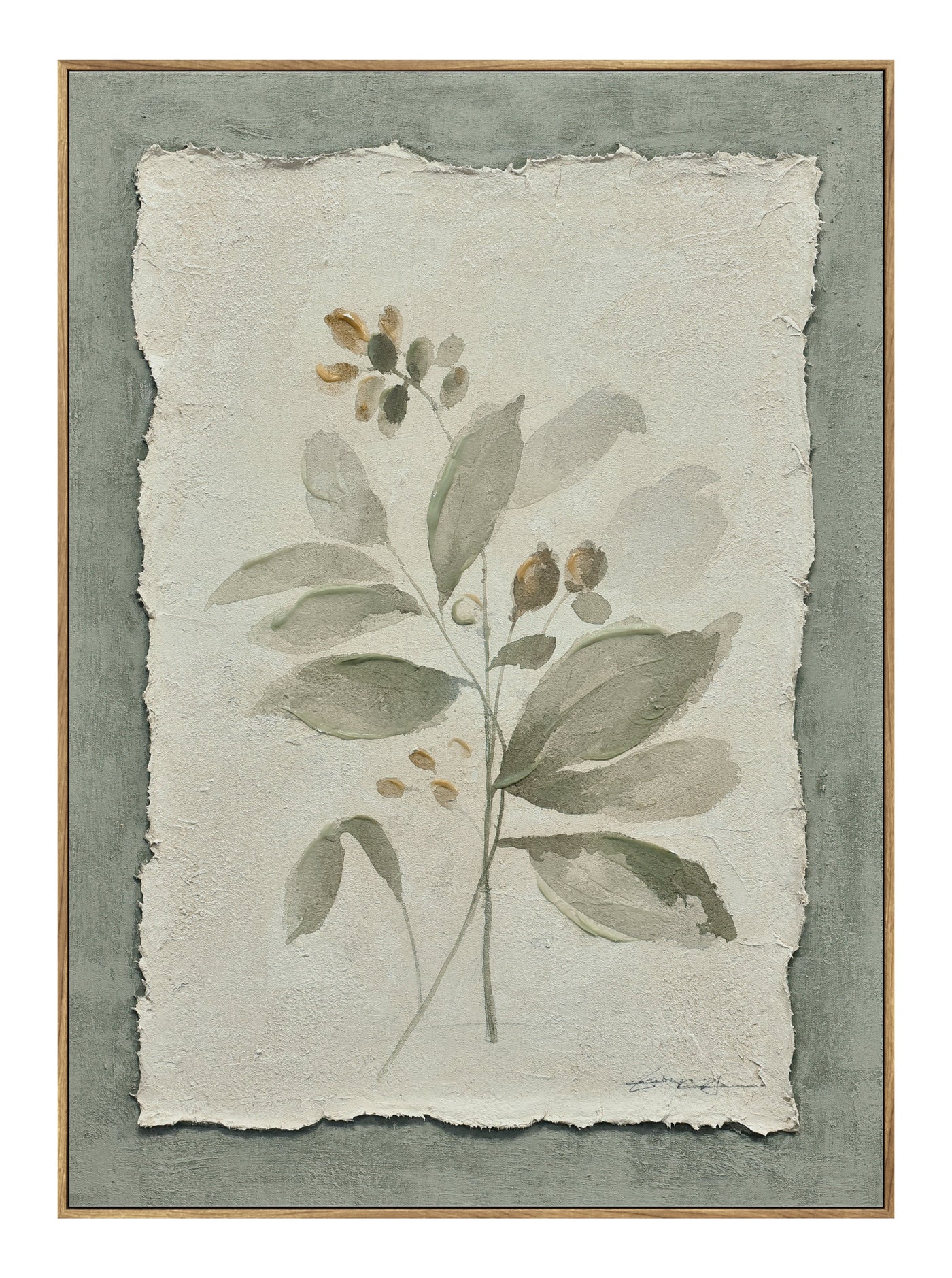 ''Flowers on Paper I'' Hand-painted Canvas in Frame