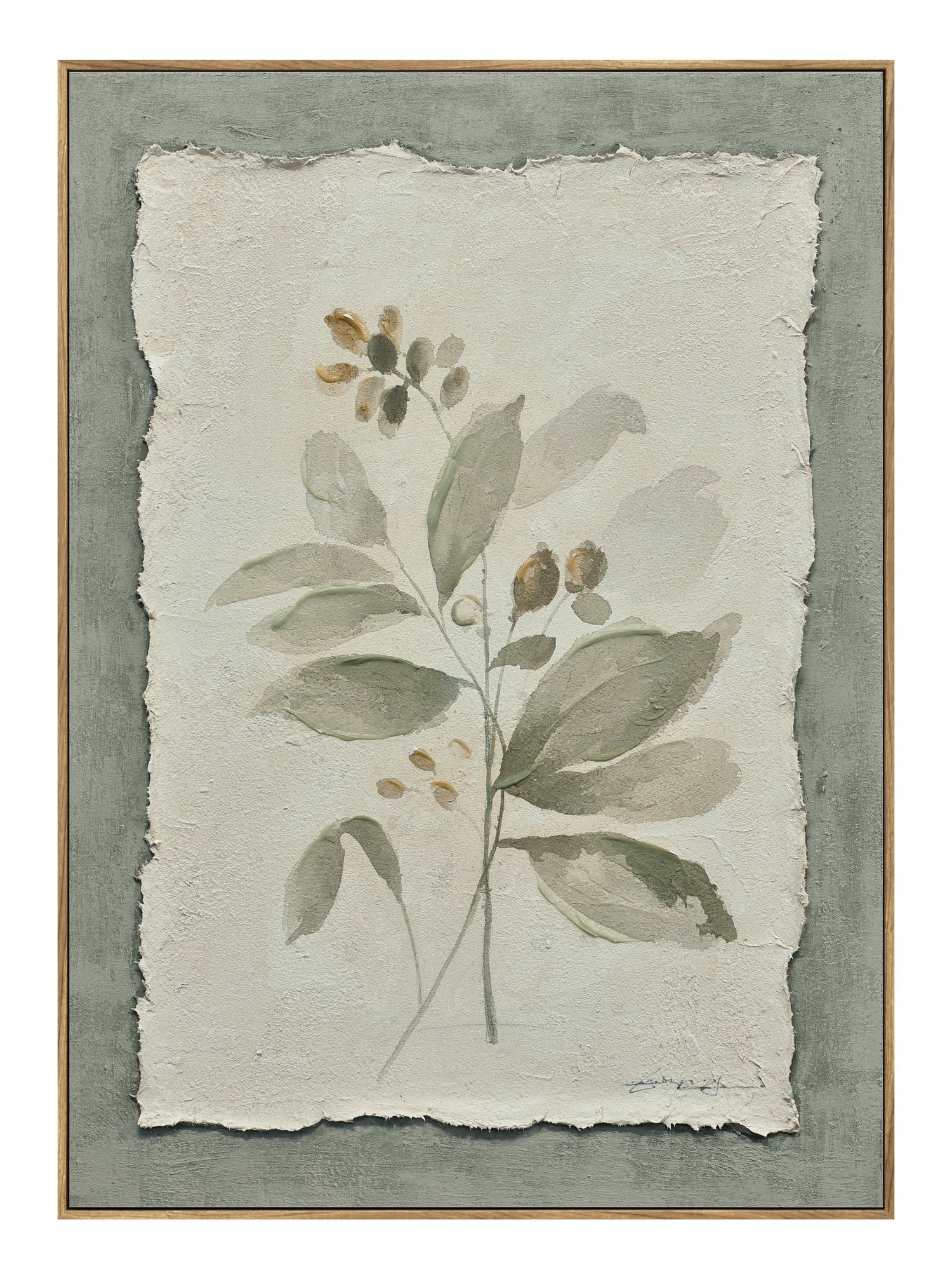 ''Flowers on Paper I'' Hand-painted Canvas in Frame