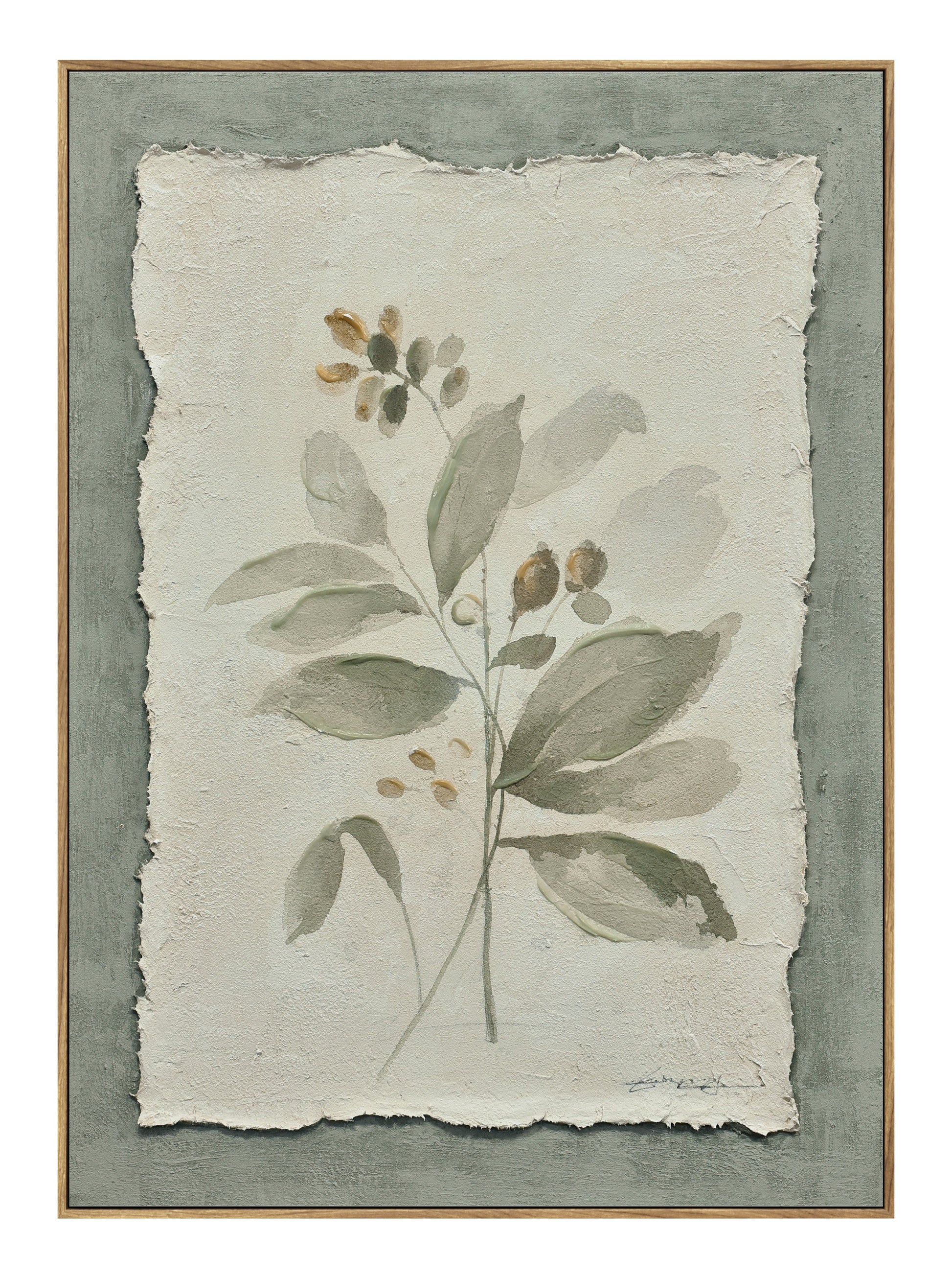 ''Flowers on Paper I'' Hand-painted Canvas in Frame