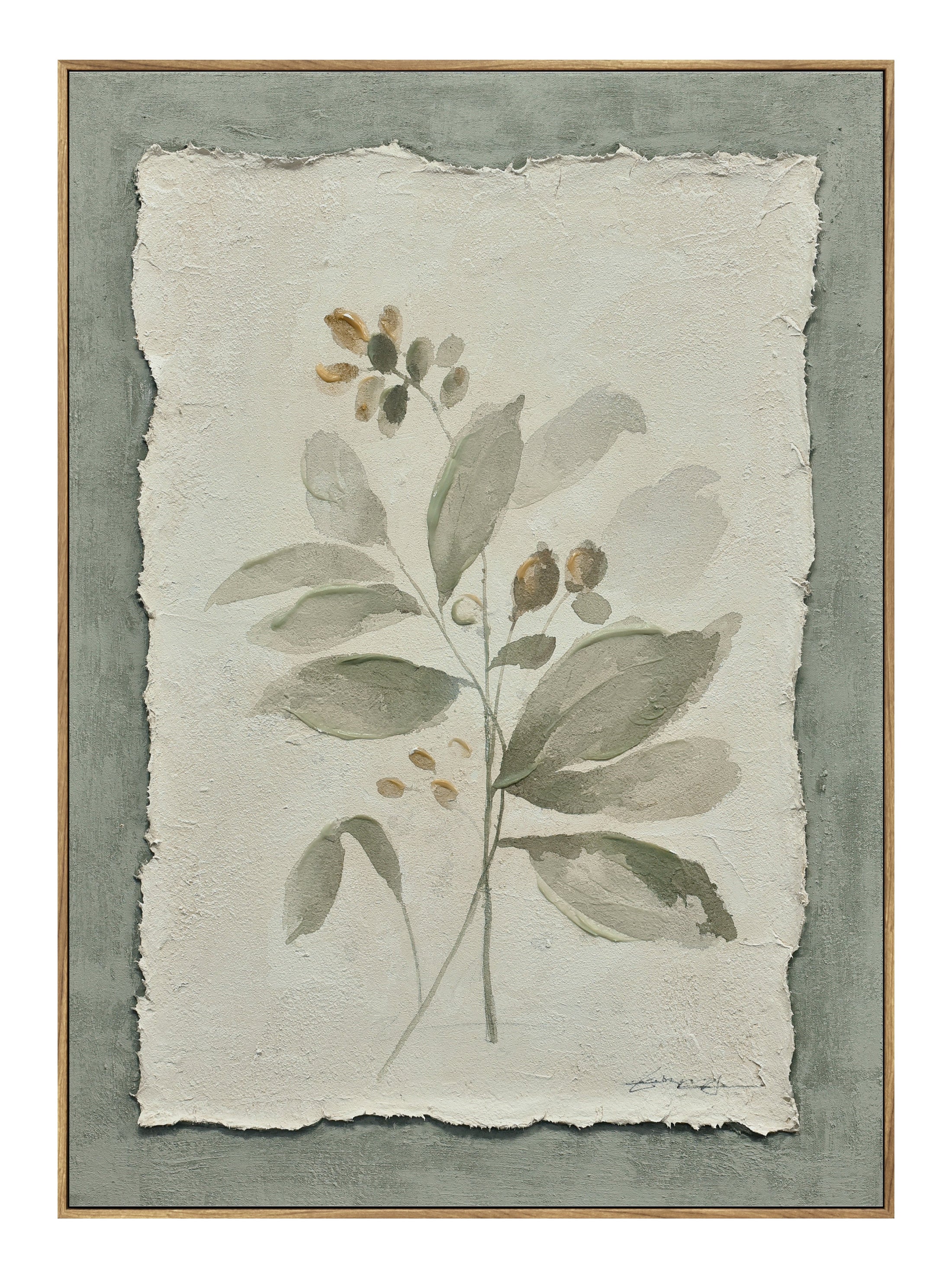 ''Flowers on Paper I'' Hand-painted Canvas in Frame
