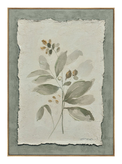 ''Flowers on Paper I'' Hand-painted Canvas in Frame
