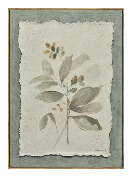''Flowers on Paper I'' Hand-painted Canvas in Frame