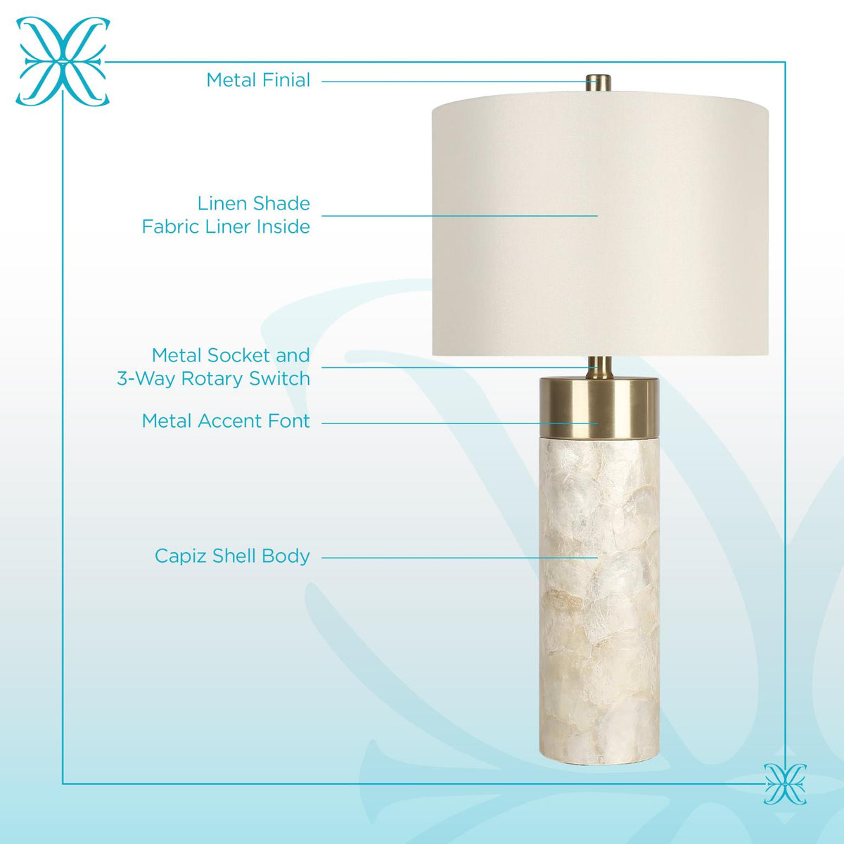 Luminous Shell Shell y Metal Lámpara de mesa (Case Pack 2)