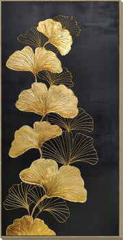''Opulent Golden Ginkgo Elegance'' Hand-painted Canvas in Frame