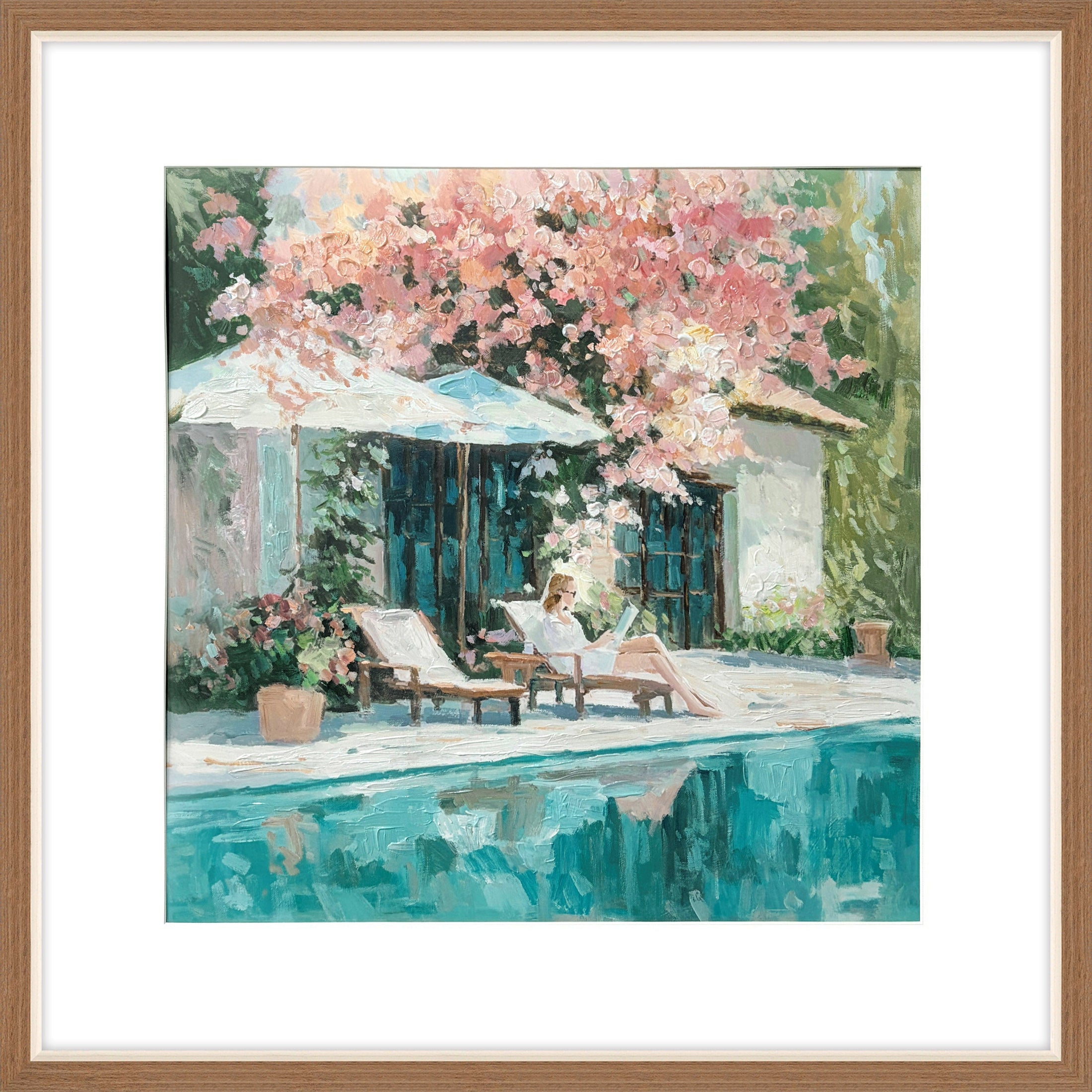 Poolside Blossom II Hand-Embellished Print in Frame