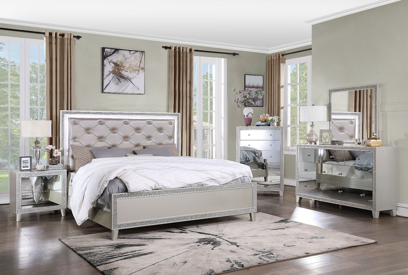Cama tapizada Sliverfluff con LED