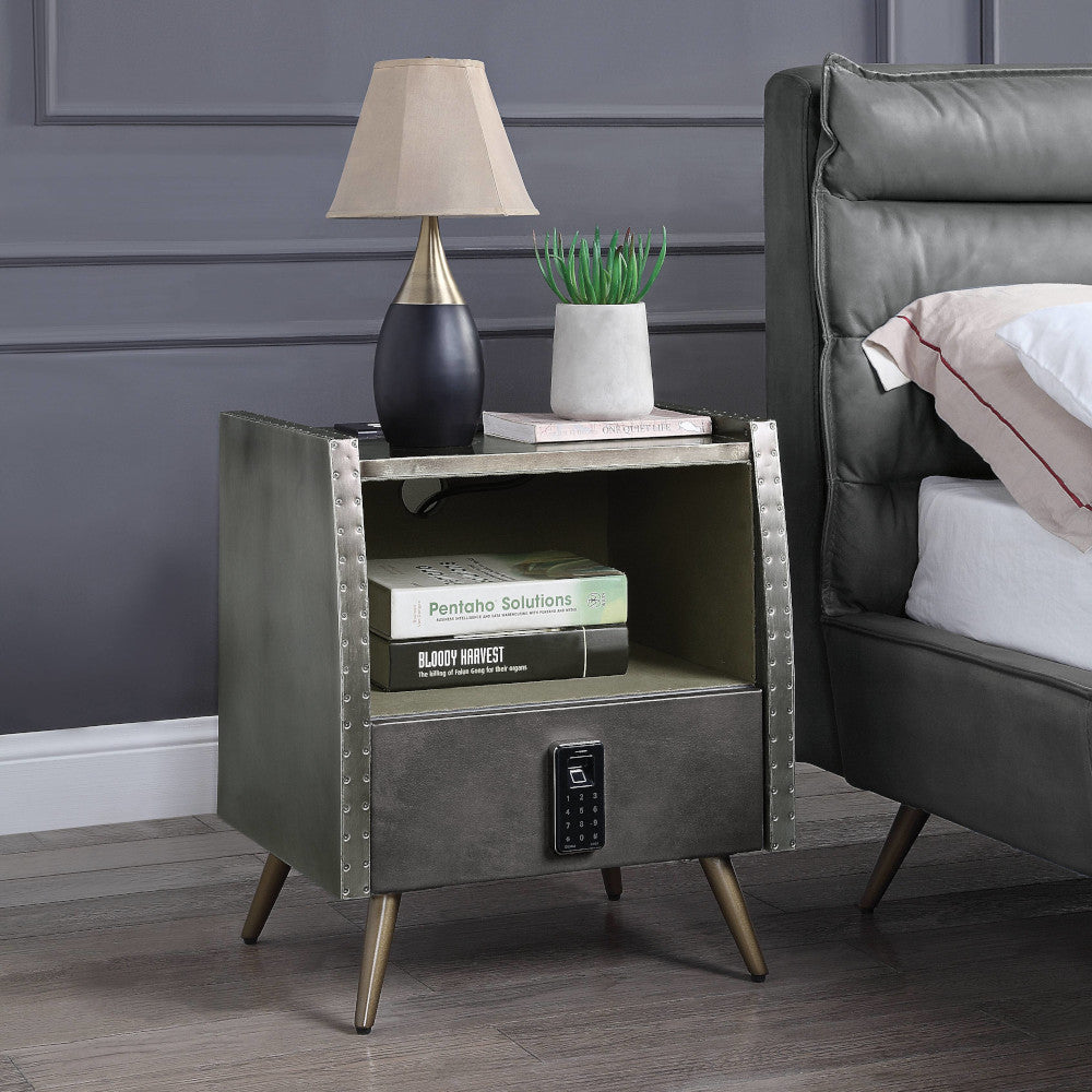 Mesita de noche Doris de 22" de alto con 1 cajón, USB y cerradura eléctrica