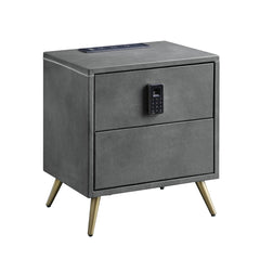 Mesita de noche Doris de 22" de alto en cuero de grano superior con USB y cerradura eléctrica