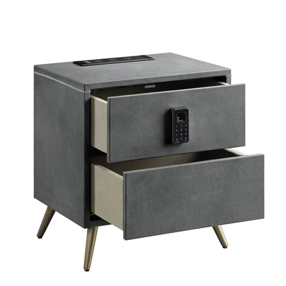 Doris 22"H Top Grain Leather Nightstand with USB & Electric Lock