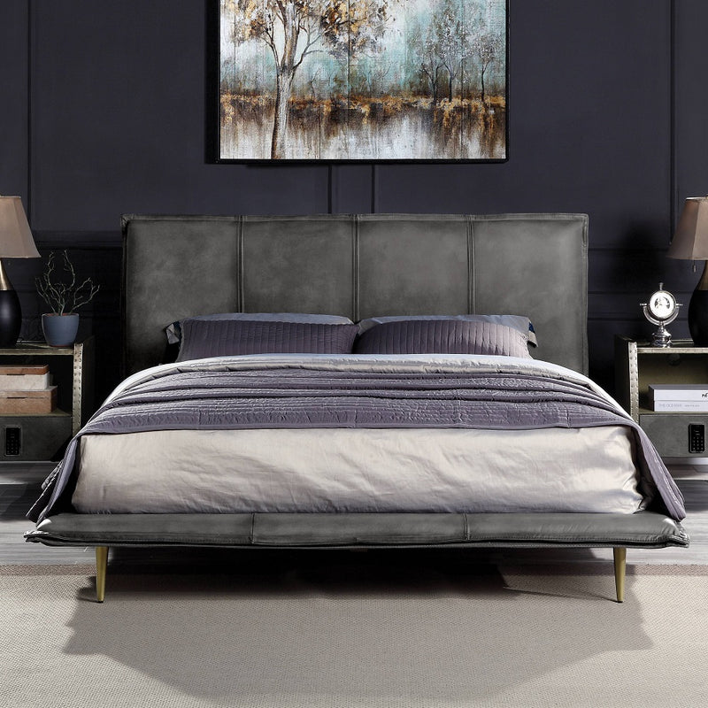 Metis Queen Bed - Gray Top Grain Leather