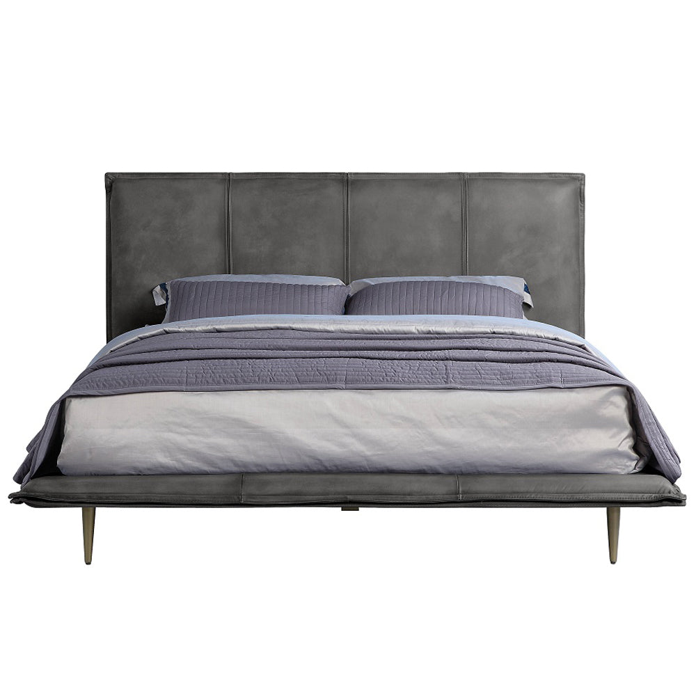 Metis Queen Bed - Gray Top Grain Leather