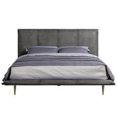 Metis Queen Bed - Gray Top Grain Leather