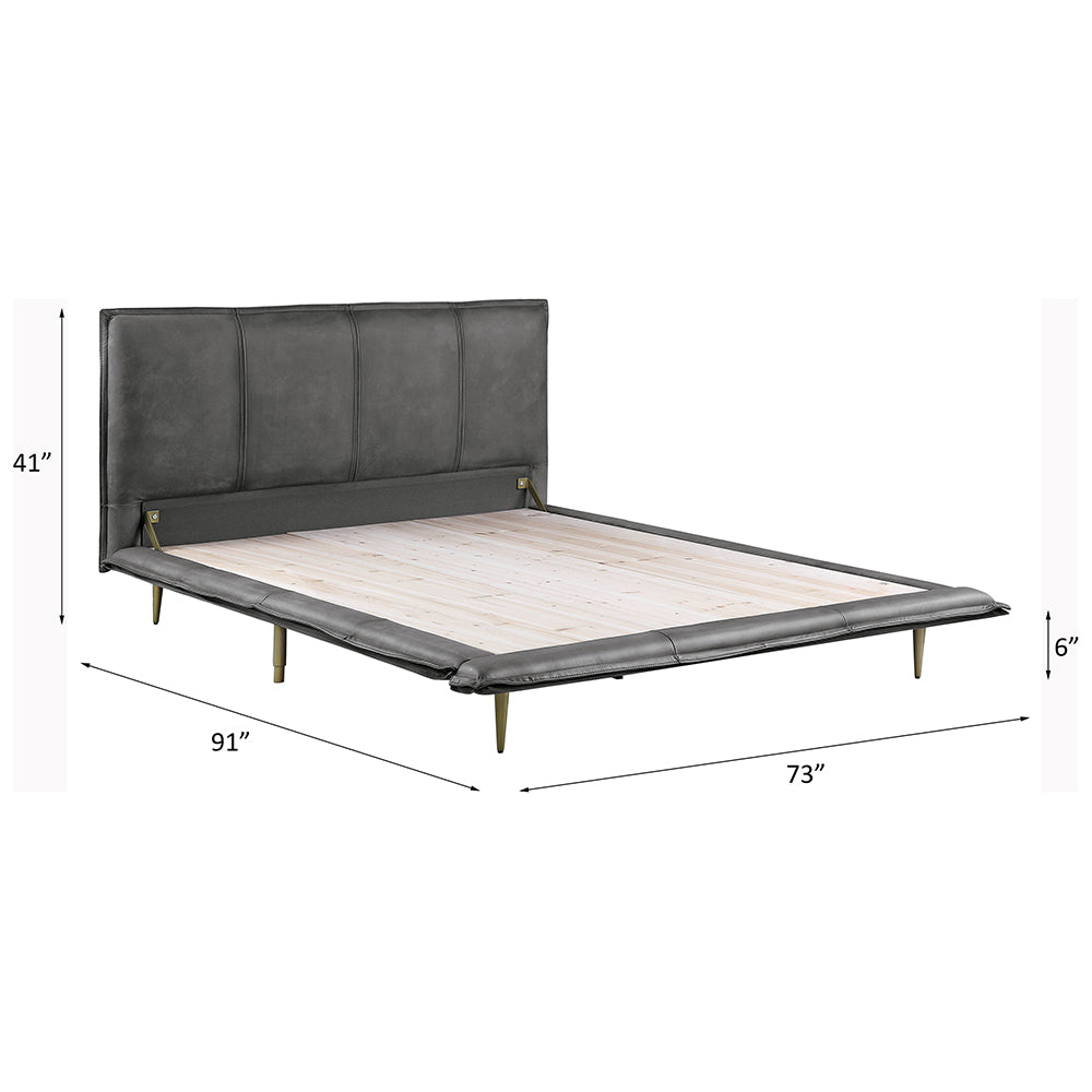 Metis Queen Bed - Gray Top Grain Leather
