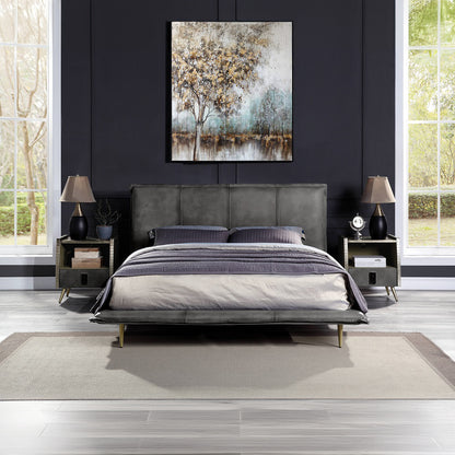 Metis Queen Bed - Gray Top Grain Leather