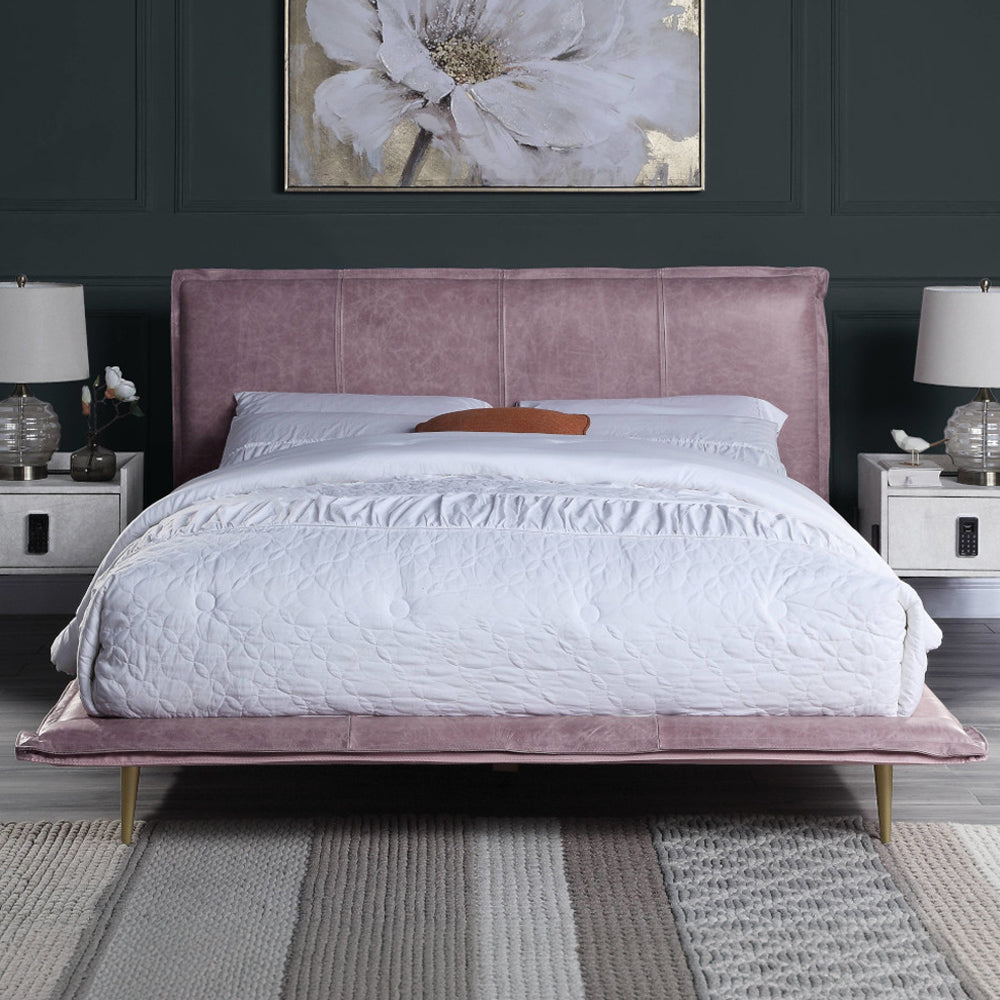 Metis Queen Bed - Pink Top Grain Leather