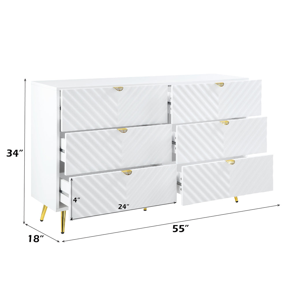 Gaines Dresser - White High Gloss (55"W x 18"D x 34"H)