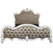 Versailles II Queen Bed - Vintage Gray Leatherette & Bone White