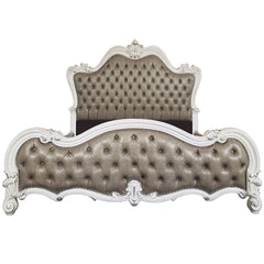Versailles II Queen Bed - Vintage Gray Leatherette & Bone White