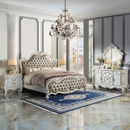 Versailles II Queen Bed - Vintage Gray Leatherette & Bone White