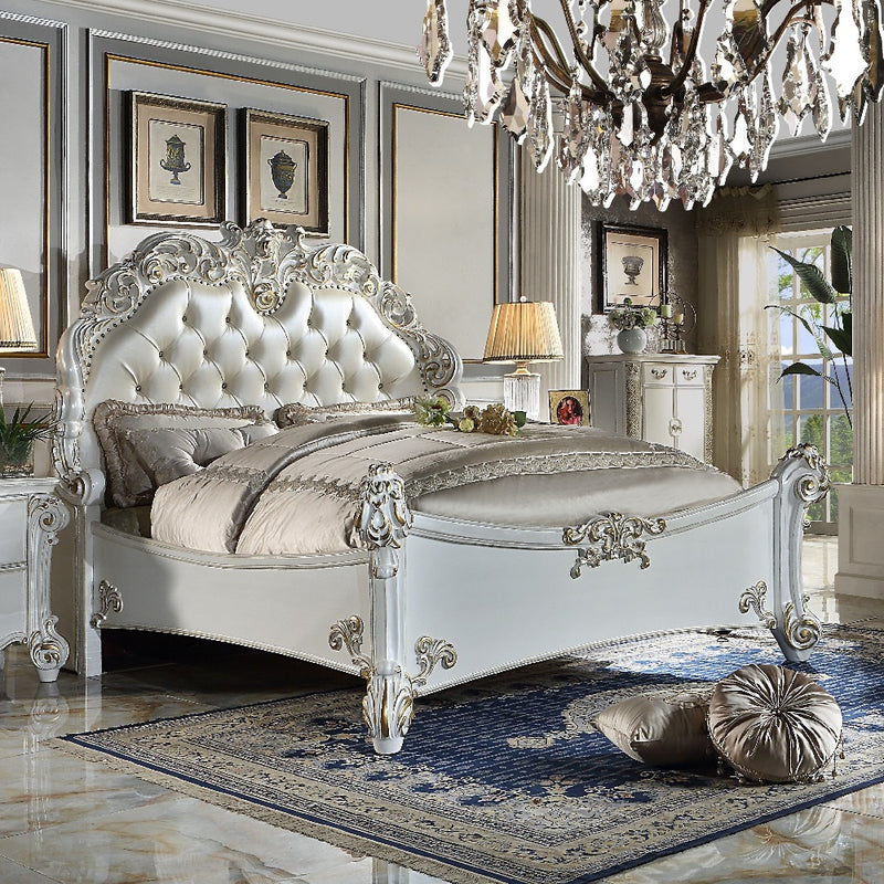 Vendome Eastern King Bed - Leatherette & Antique Pearl